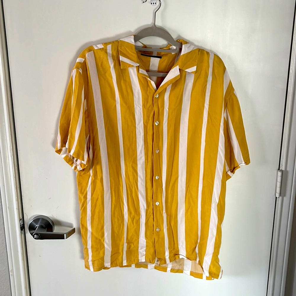 Yellow and white striped button up